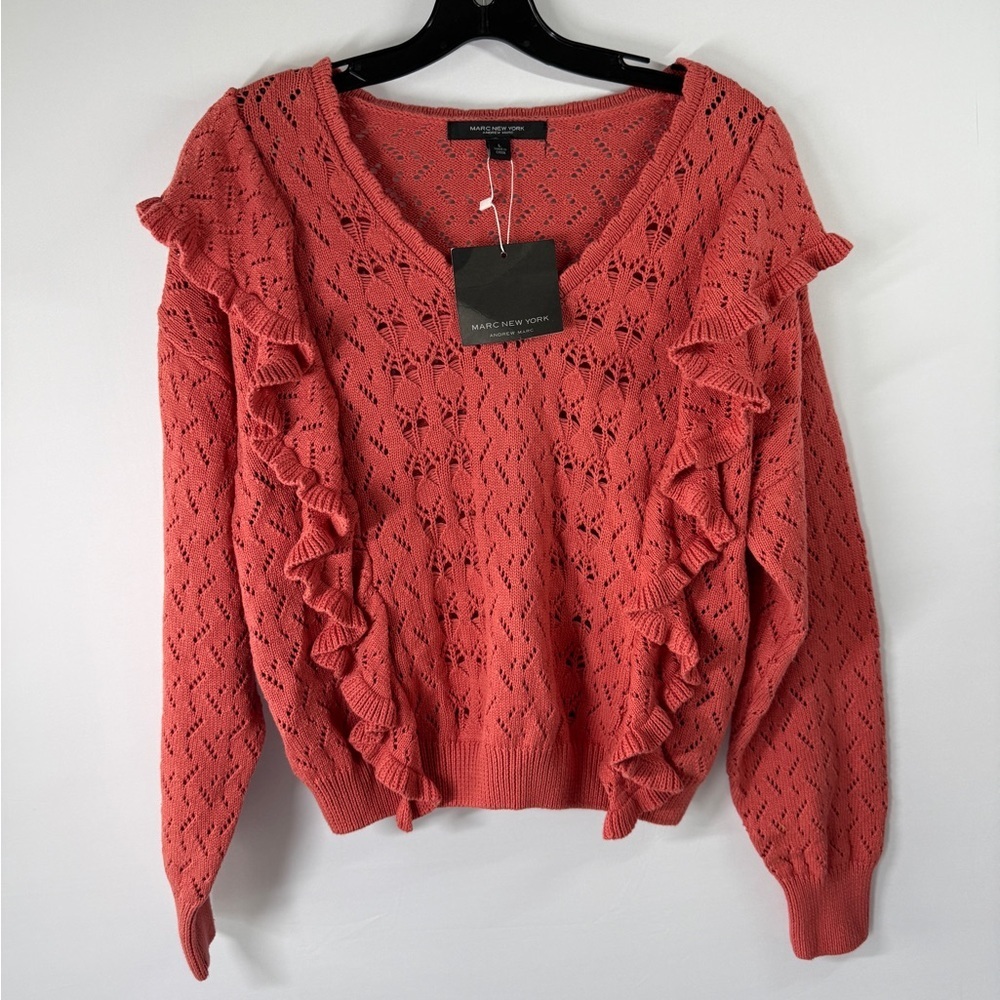 Marc New York Coral Knit Long Sleeve Ruffle Sweater Large NWT - Picture 2 of 7